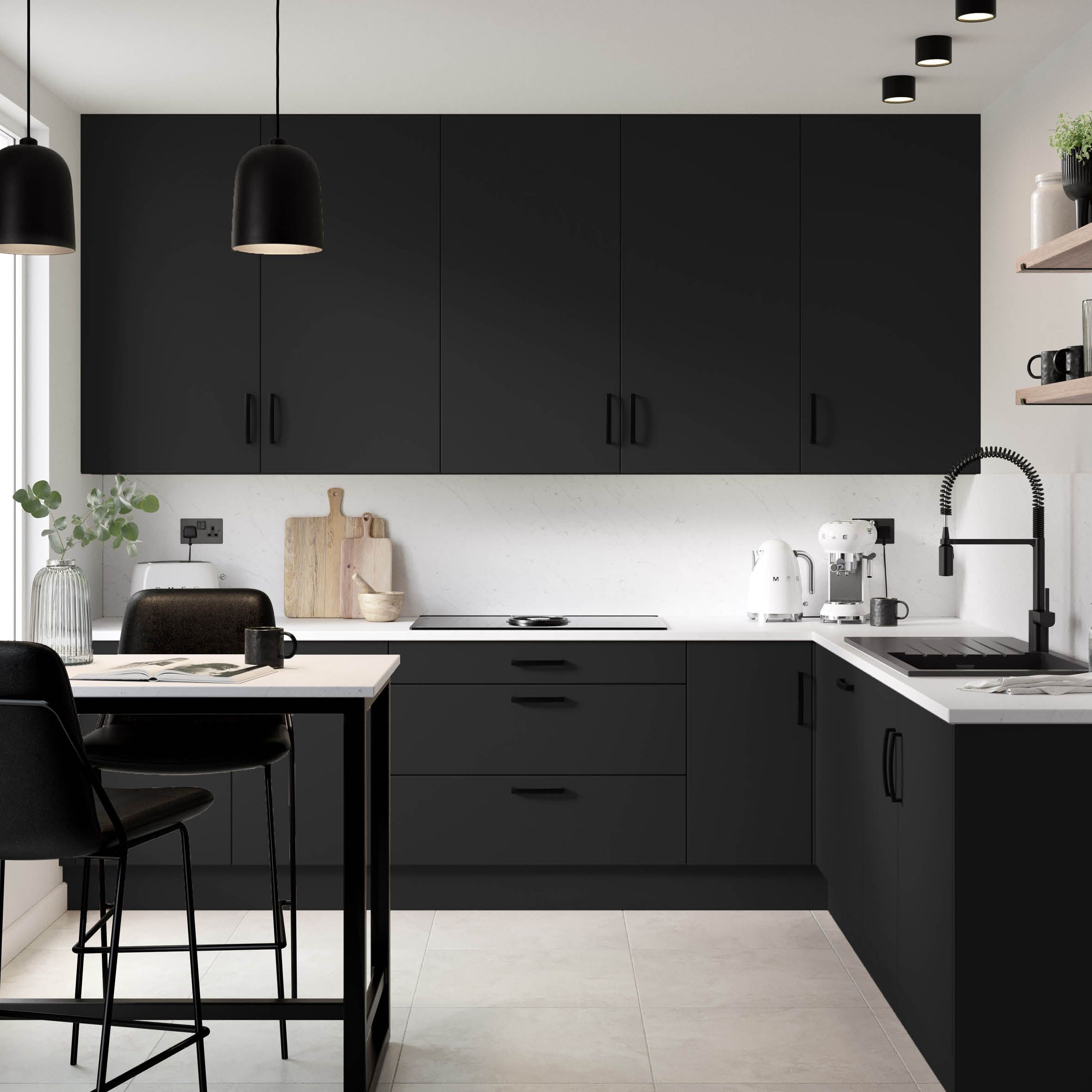 Ethos Matt black Tall Clad on larder panel (H)2400mm (W)640mm