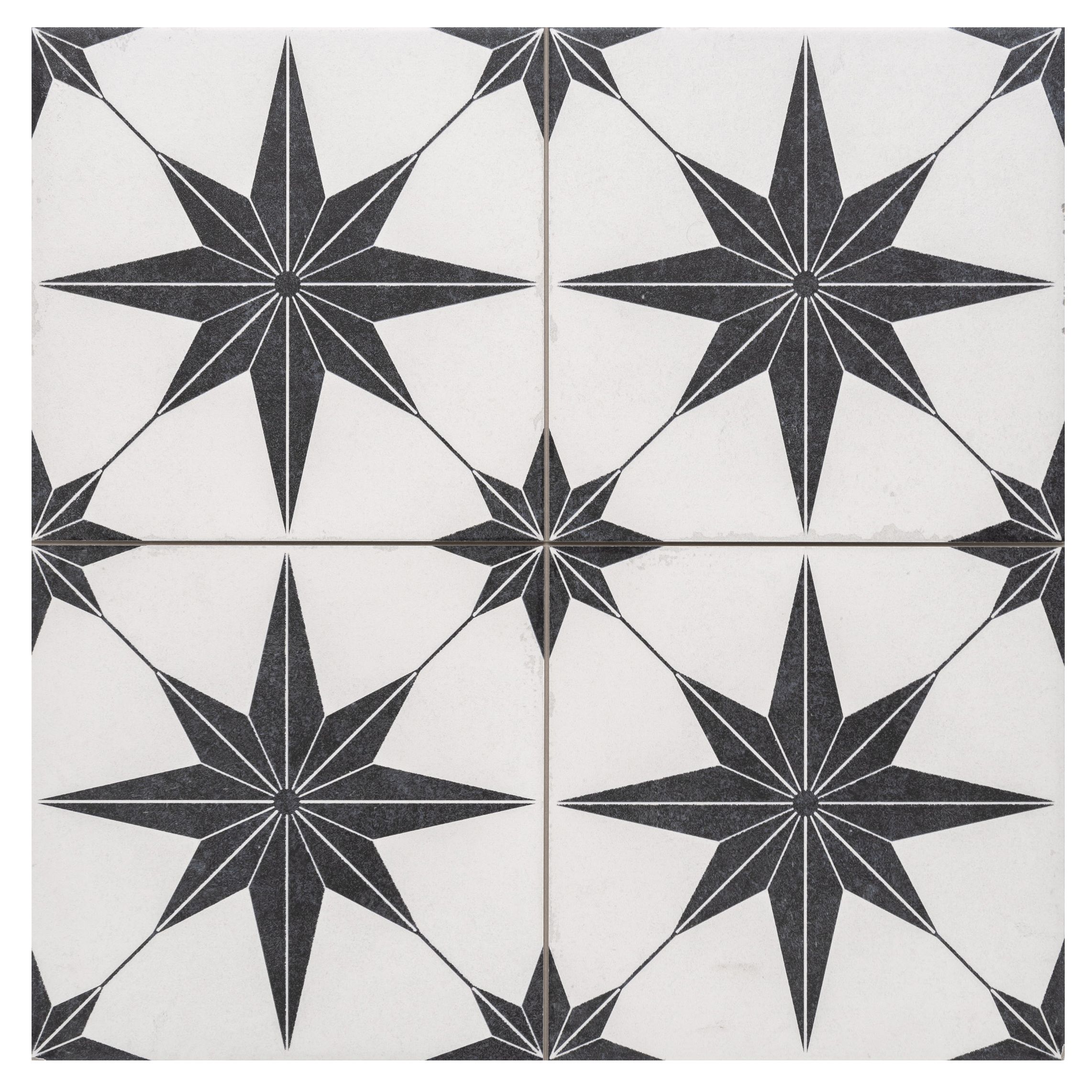 Etoile White & Black Matt Patterned Distressed effect Porcelain Wall & floor Tile, Pack of 7, (L)450mm (W)450mm