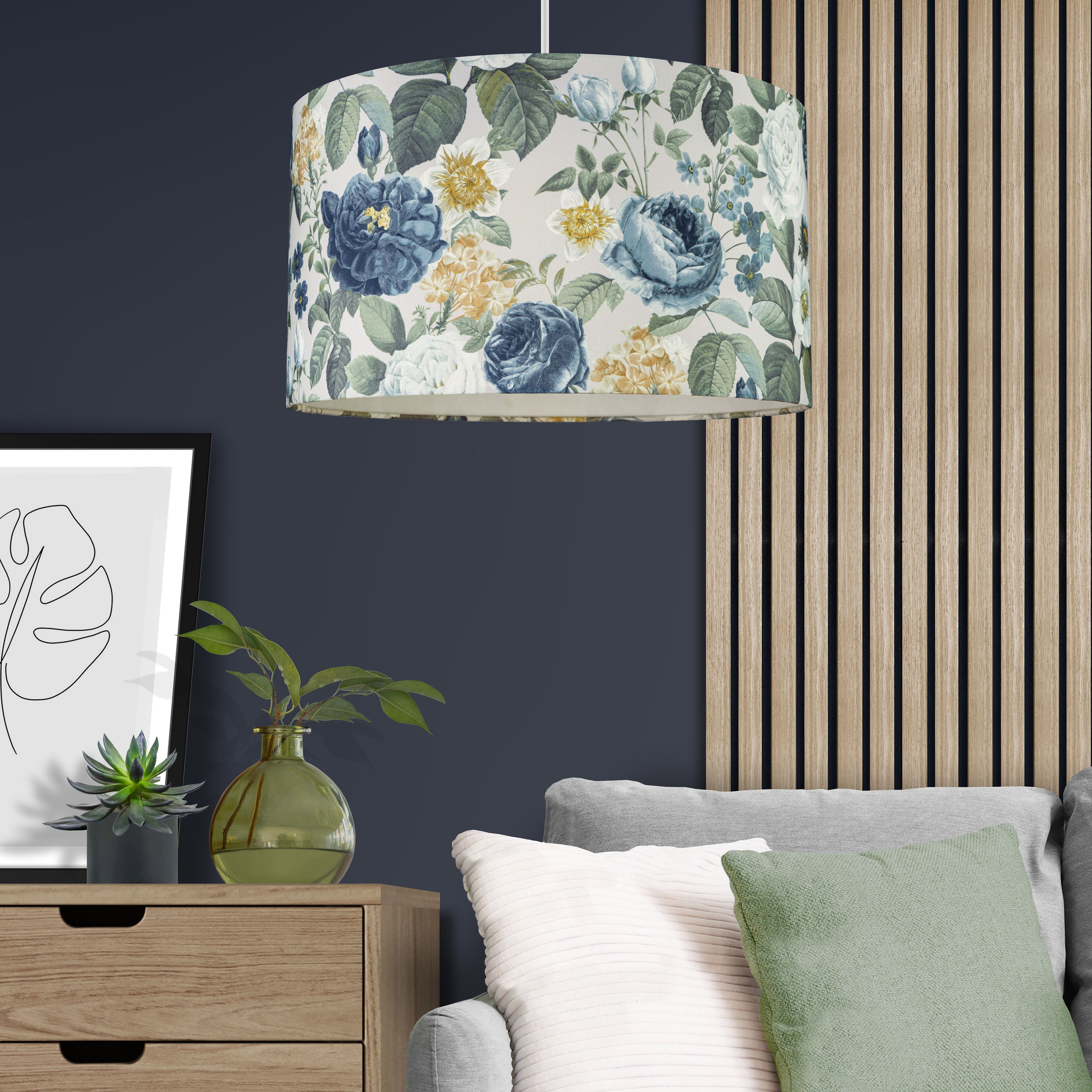 Evelyn Blue & Cream Floral Drum Lamp shade (D)40cm