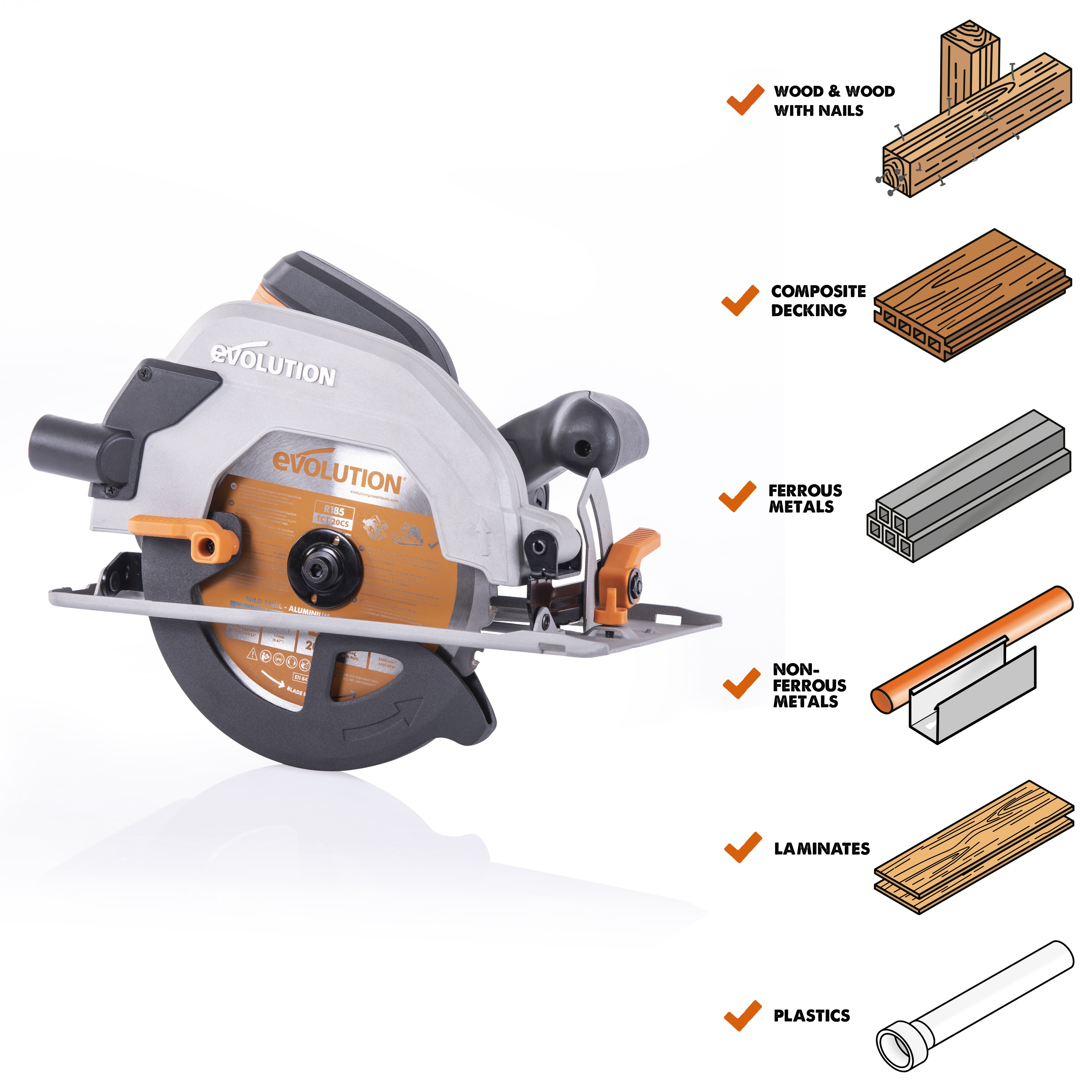 Evolution 1200W 240V 185mm Corded Circular saw R185CCSL240