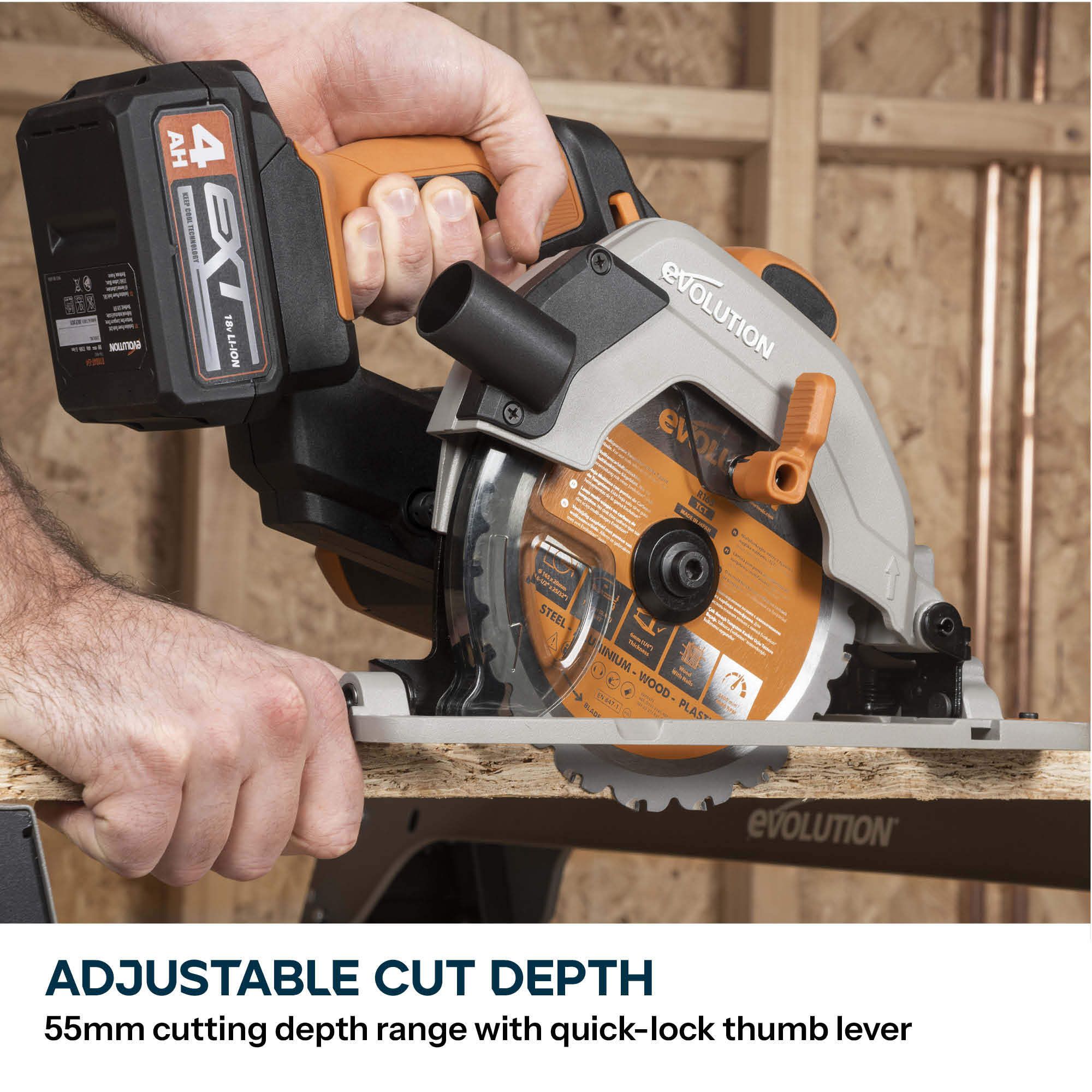 Evolution 18V 165mm Replaceable carbon brushed Cordless Circular saw (Bare Tool) - R165CCS-Li 18V