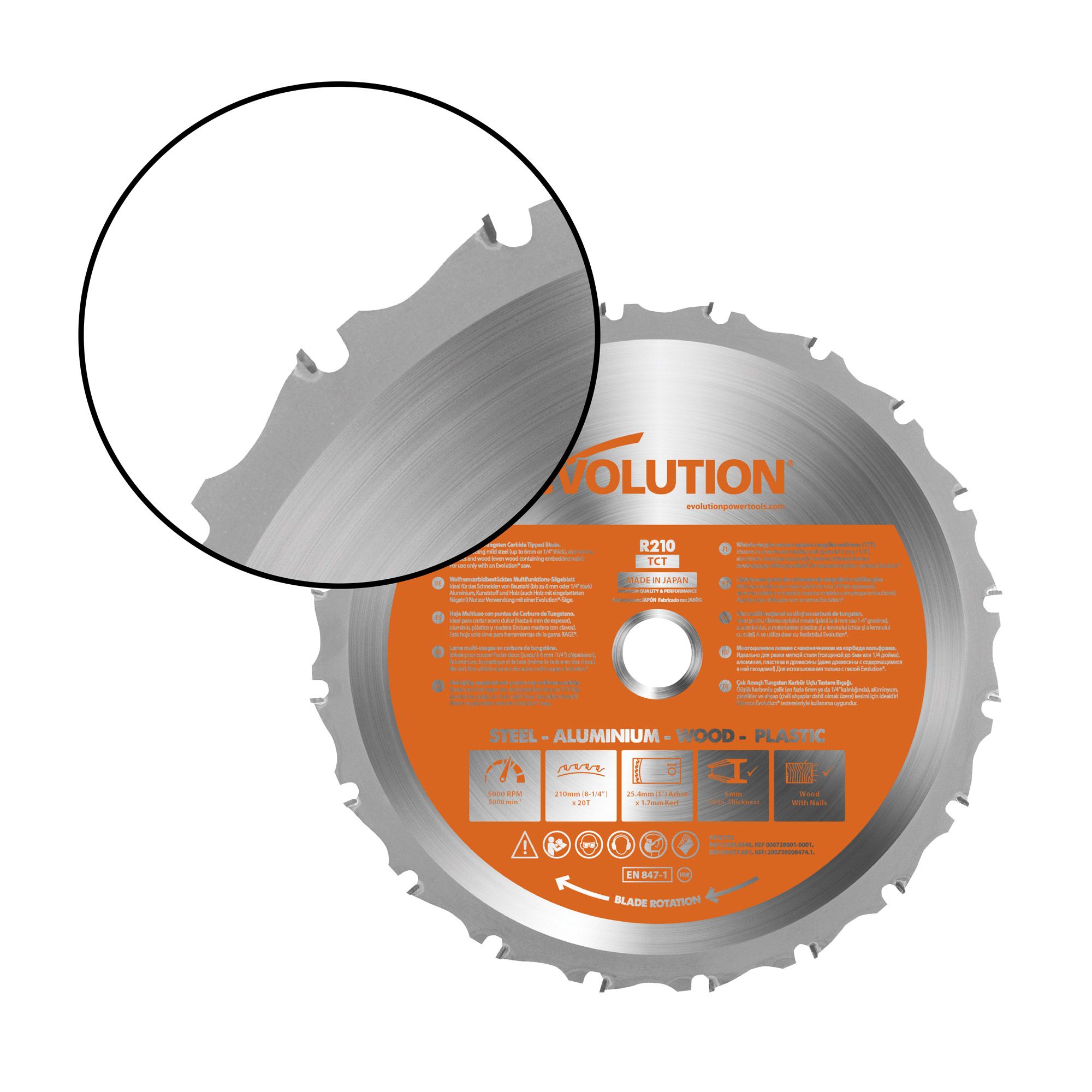 Evolution 20T Circular saw blade (Dia)210mm