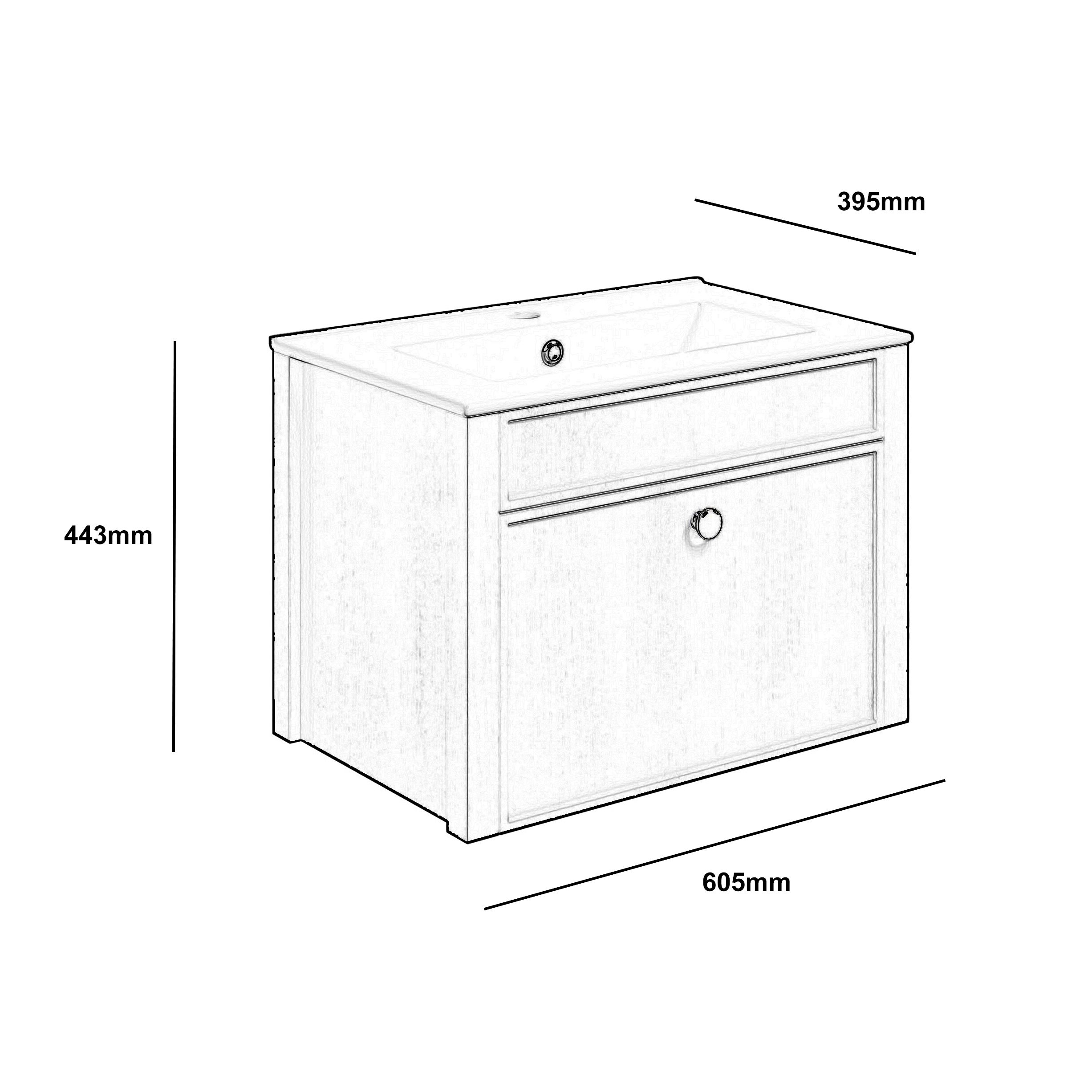 Exbury Grey Ash Wall-mounted Vanity unit & basin set (W)605mm (H)443mm