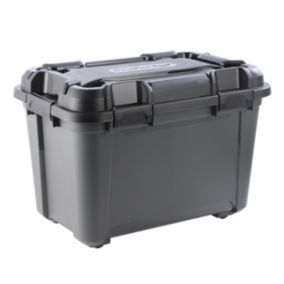 Ezy Storage Bunker tough Black 55L Medium Stackable Wheeled Storage box with Lid