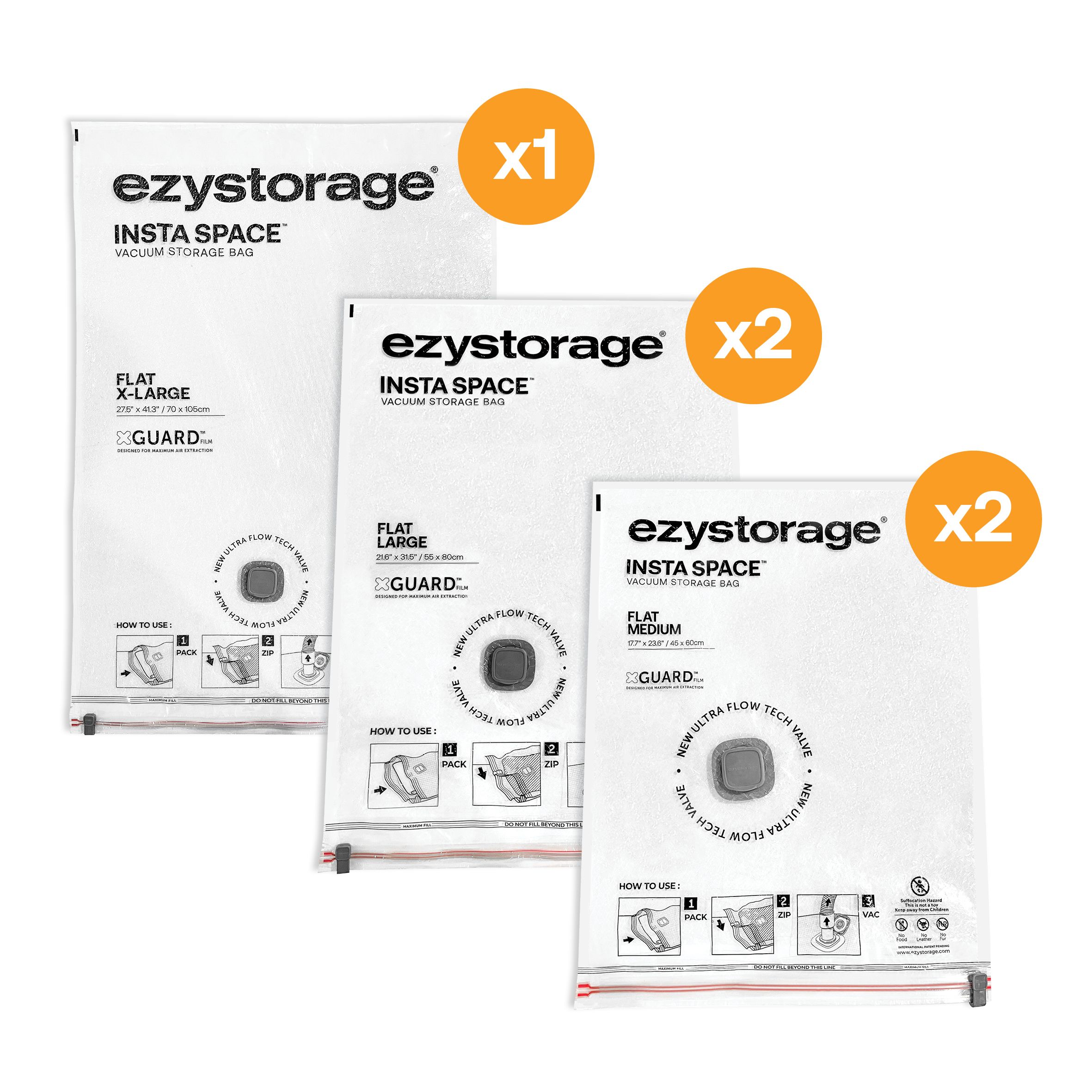 Ezy Storage Insta space Mixed size Vacuum storage bag, Pack of 5