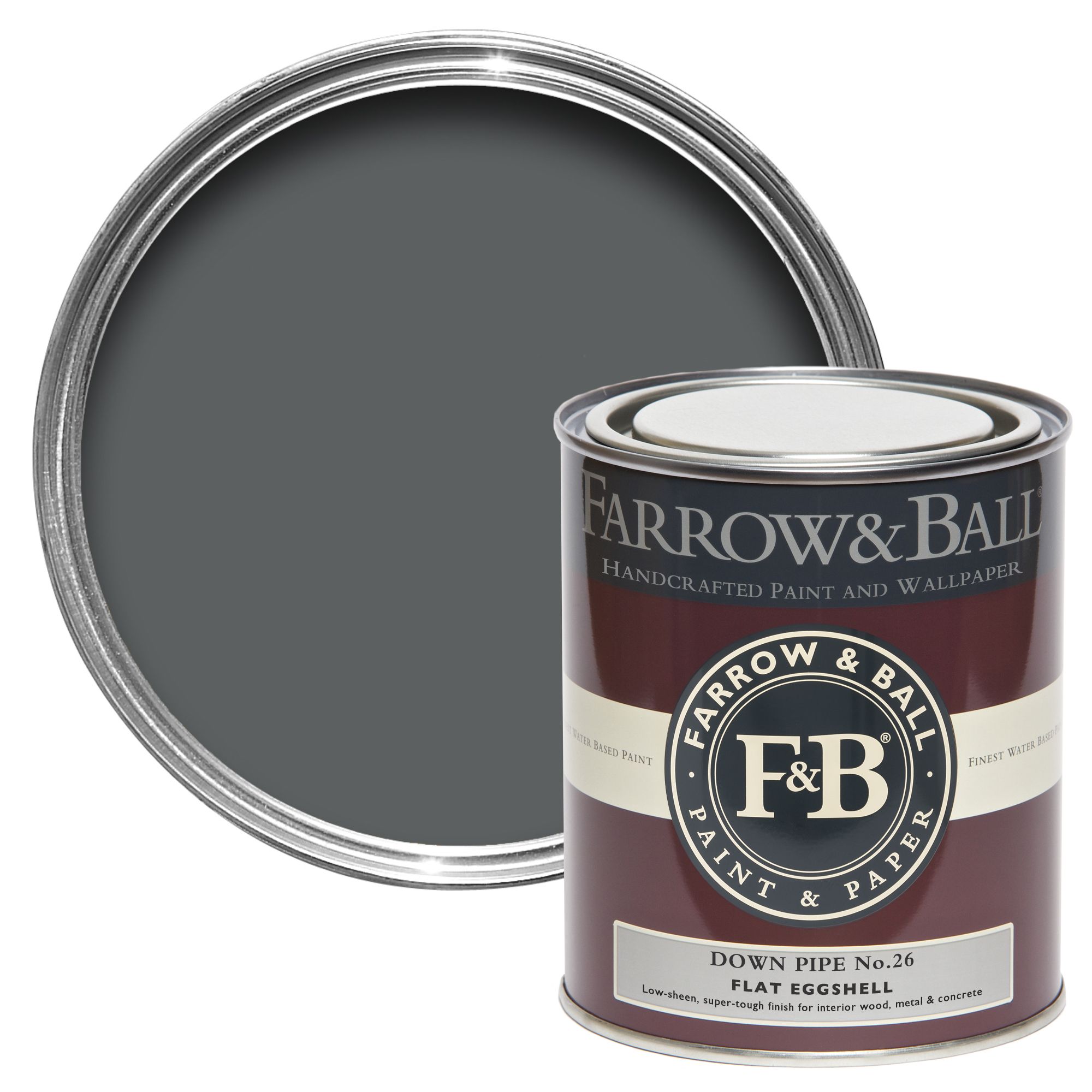 Farrow & Ball Down Pipe No.26 Flat eggshell Multi-surface Topcoat Paint, 750ml Tin