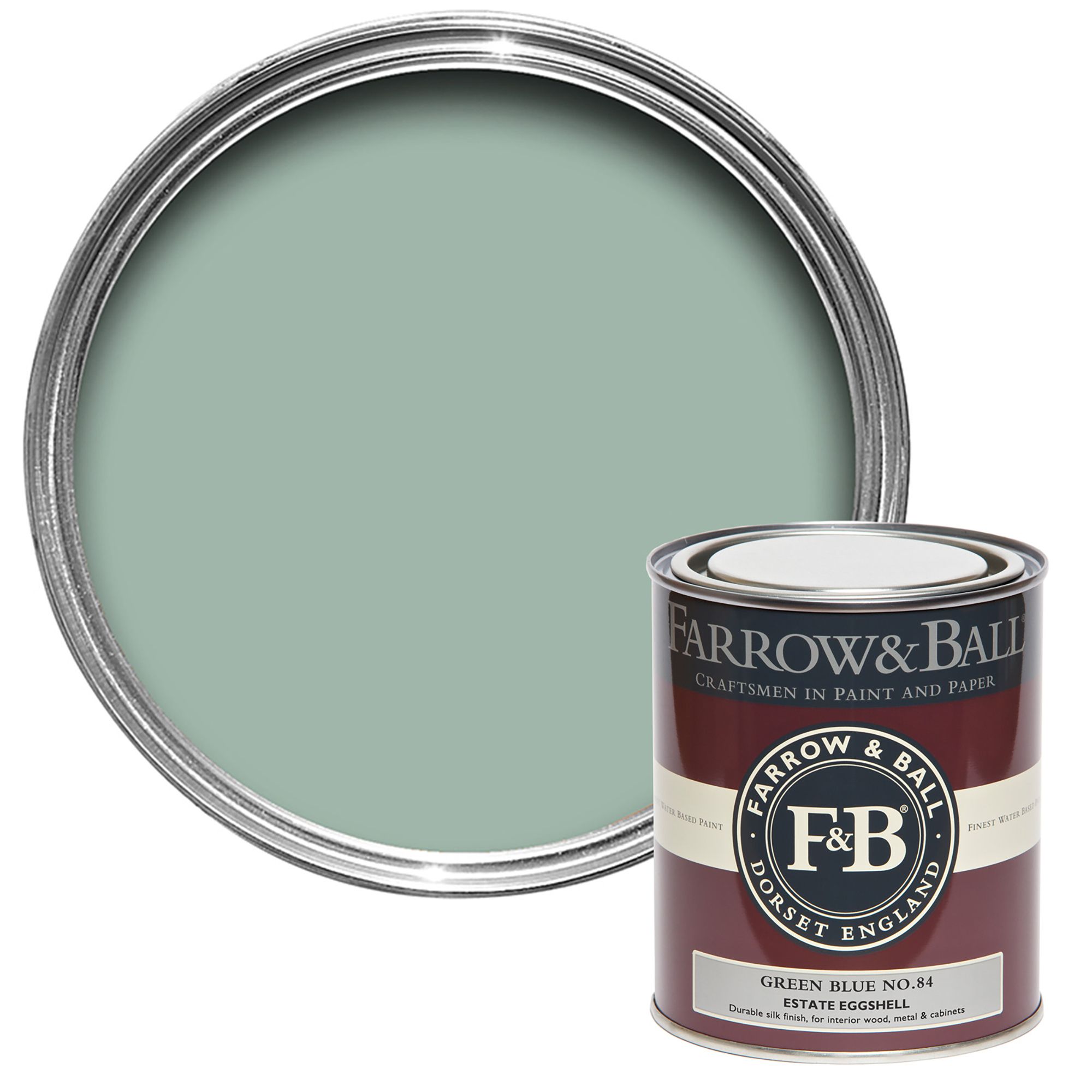 Farrow & Ball Estate Green Blue No.84 Eggshell Paint, 750ml