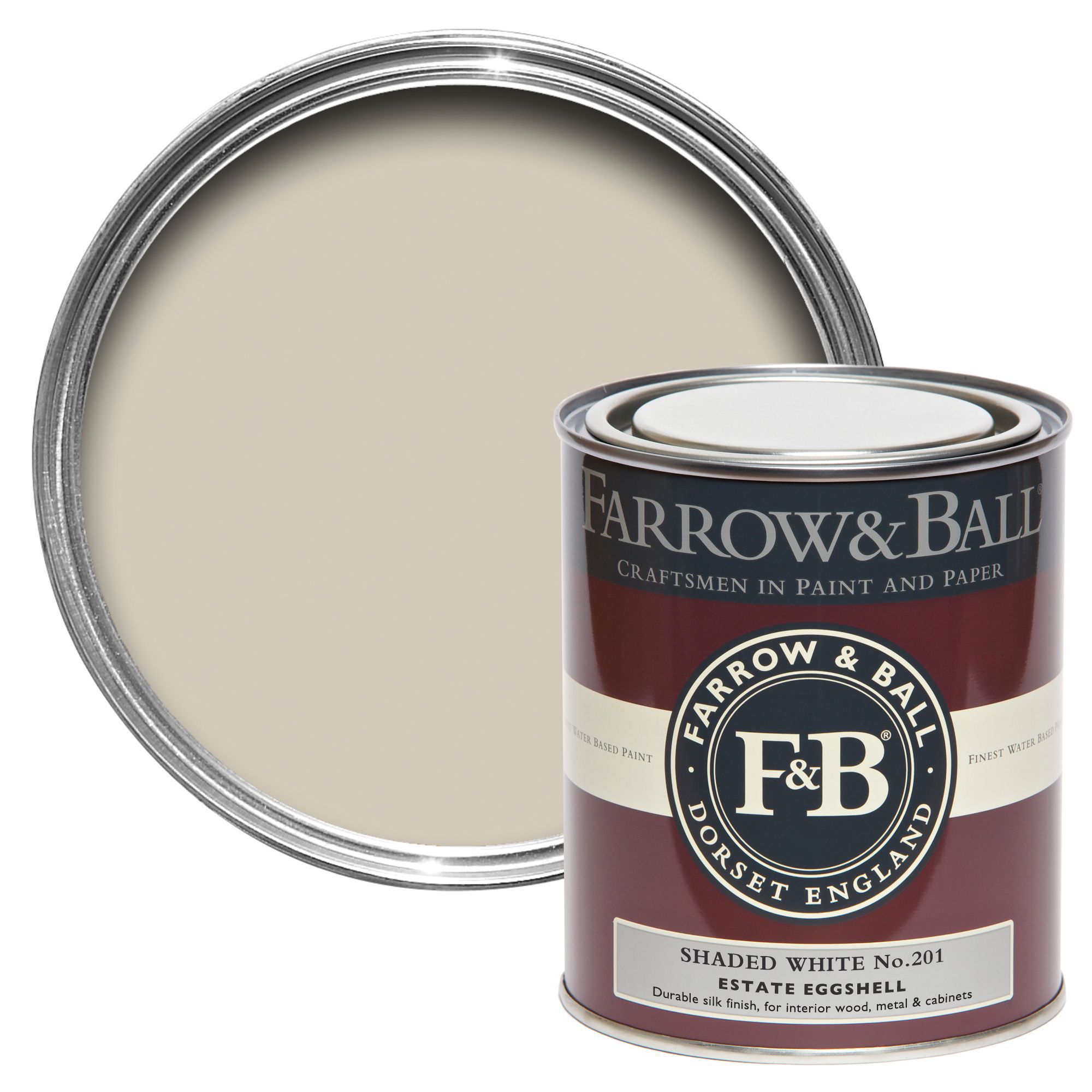 Farrow & Ball Estate Shaded white No.201 Eggshell Metal & wood paint, 750ml