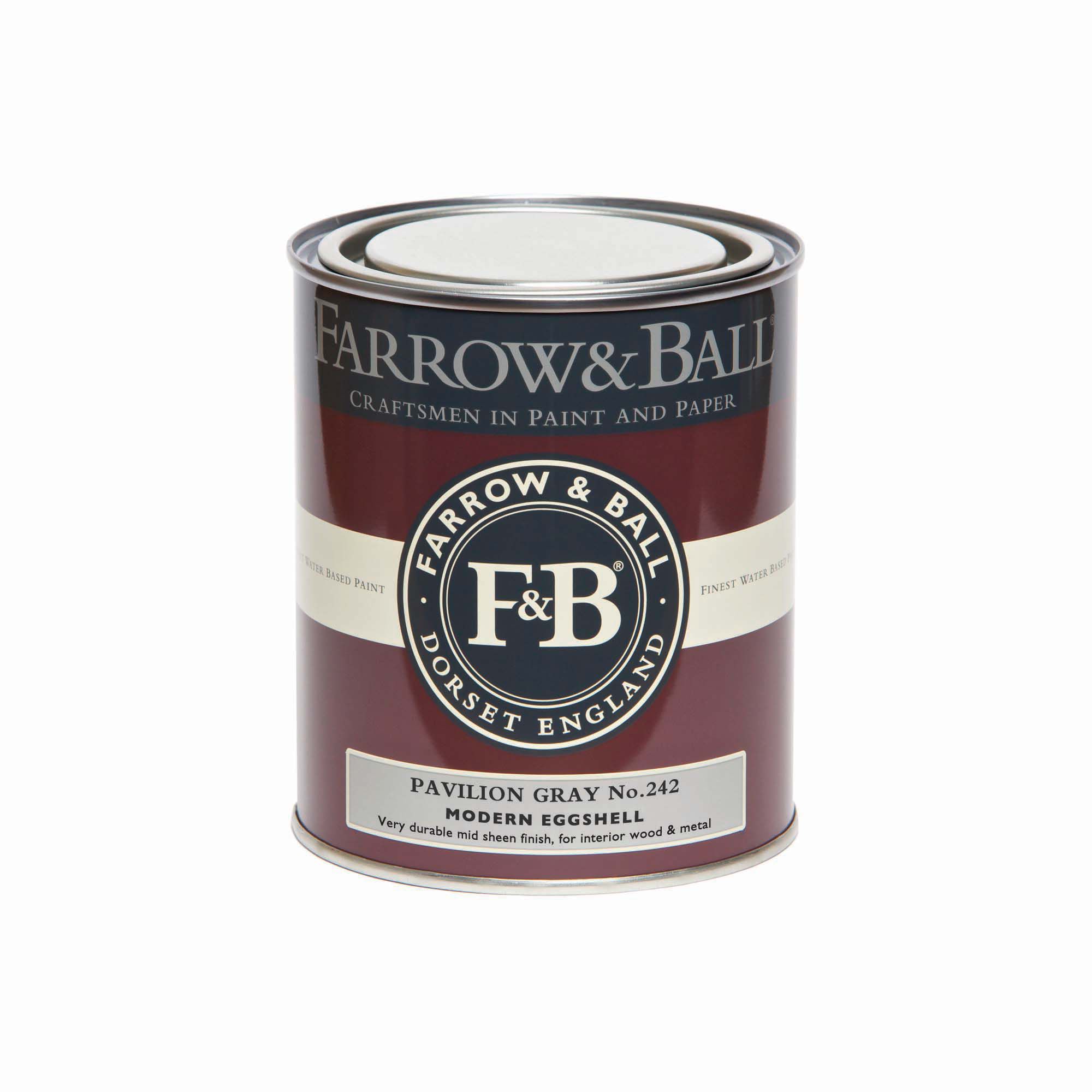 Farrow & Ball Modern Pavilion Gray No.242 Eggshell Paint, 750ml