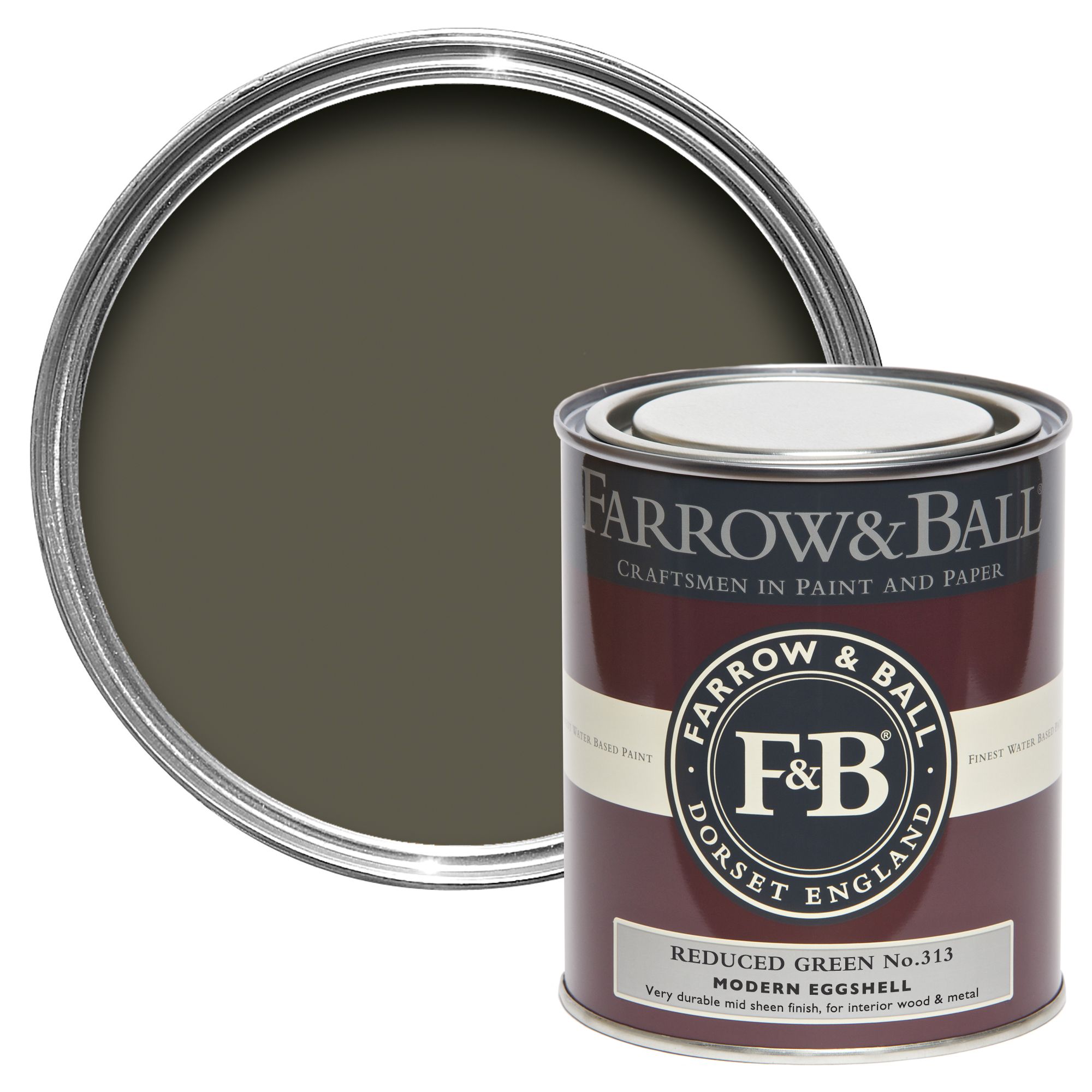 Farrow & Ball Modern Reduced Green No.313 Eggshell Metal & wood paint, 750ml