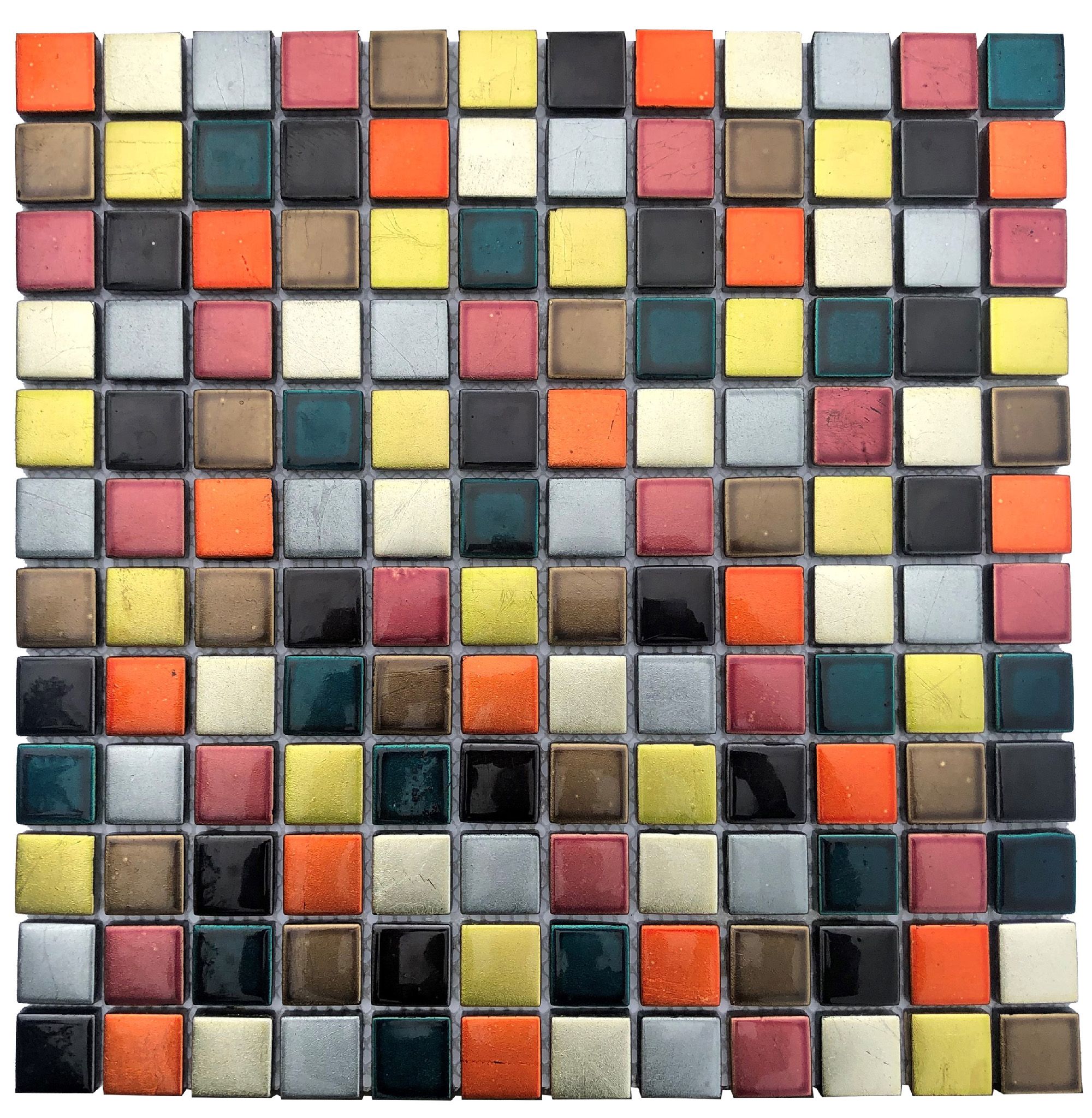 Fiesta Multicolour Handmade effect Glass 3x3 Mosaic tile, (L)300mm (W)300mm