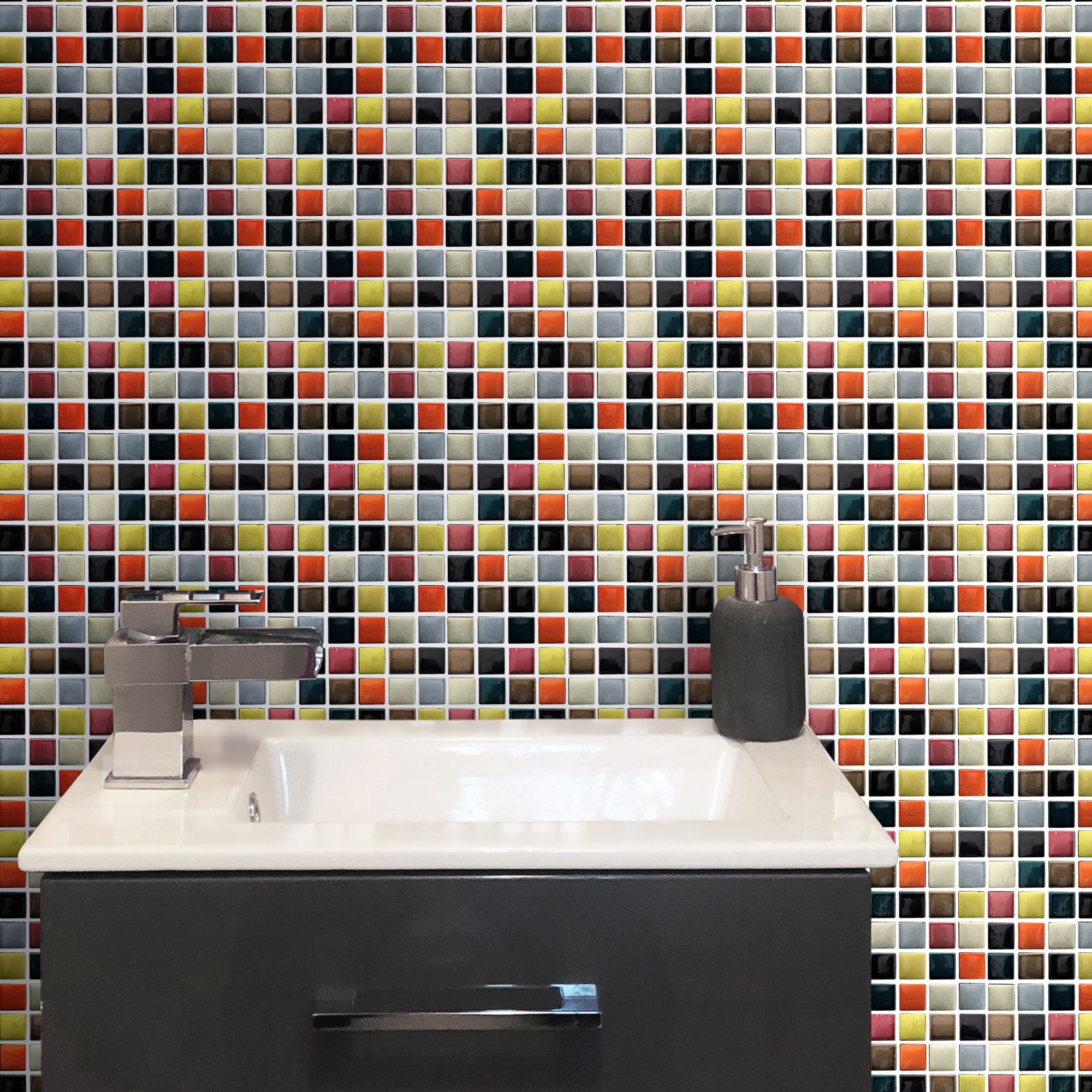 Fiesta Multicolour Handmade effect Glass 3x3 Mosaic tile, (L)300mm (W)300mm