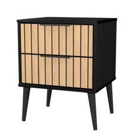 Fiji Ready assembled Black & oak 2 Drawer Bedside chest (H)594mm (W)450mm (D)395mm