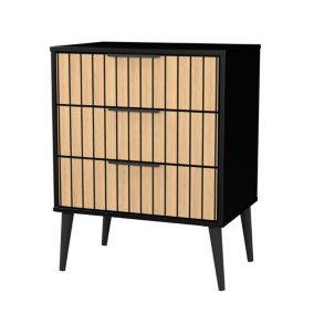 Fiji Ready assembled Black & oak 3 Drawer Chest (H)759mm (W)575mm (D)395mm