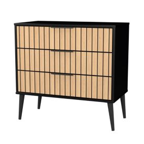 Fiji Ready assembled Black & oak 3 Drawer Chest (H)759mm (W)765mm (D)395mm