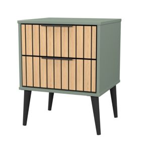 Fiji Ready assembled Green & oak 2 Drawer Bedside chest (H)594mm (W)450mm (D)395mm