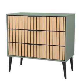 Fiji Ready assembled Green & oak 3 Drawer Chest (H)759mm (W)765mm (D)395mm