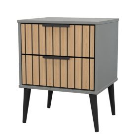 Fiji Ready assembled Grey & oak 2 Drawer Bedside chest (H)594mm (W)450mm (D)395mm