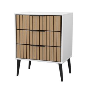 Fiji Ready assembled White & oak 3 Drawer Chest (H)759mm (W)575mm (D)395mm