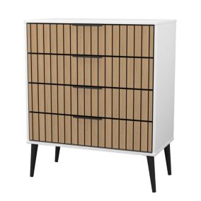 Fiji Ready assembled White & oak 4 Drawer Chest (H)929mm (W)765mm (D)395mm