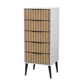 Fiji Ready assembled White & oak 5 Drawer Bedside chest (H)1089mm (W)450mm (D)395mm