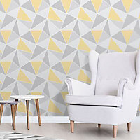 Fine Décor Grey & yellow Geometric Embossed Wallpaper