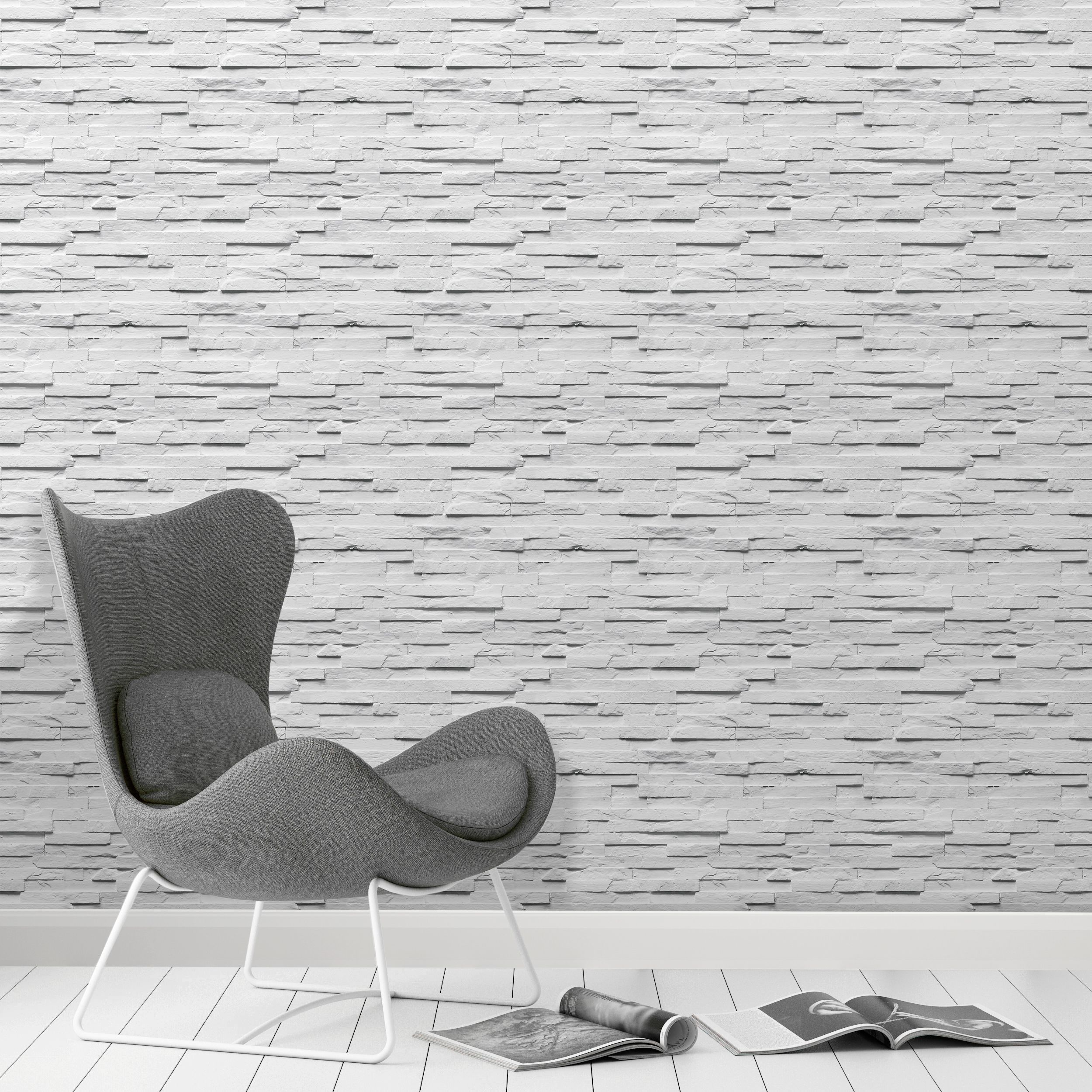 Fine Décor Ledgestone White Stone effect Smooth Wallpaper Sample