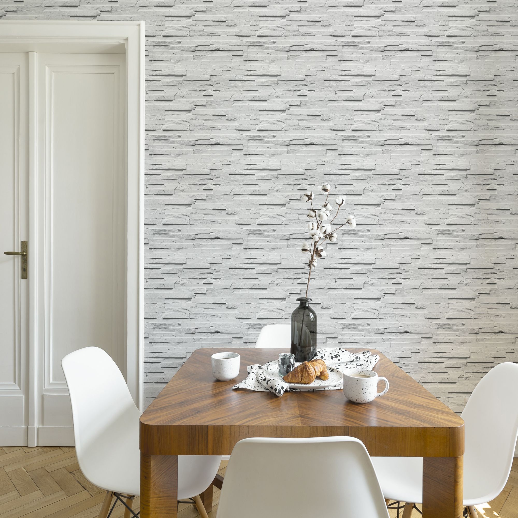 Fine Decor Ledgestone White Stone effect Smooth Wallpaper Sample
