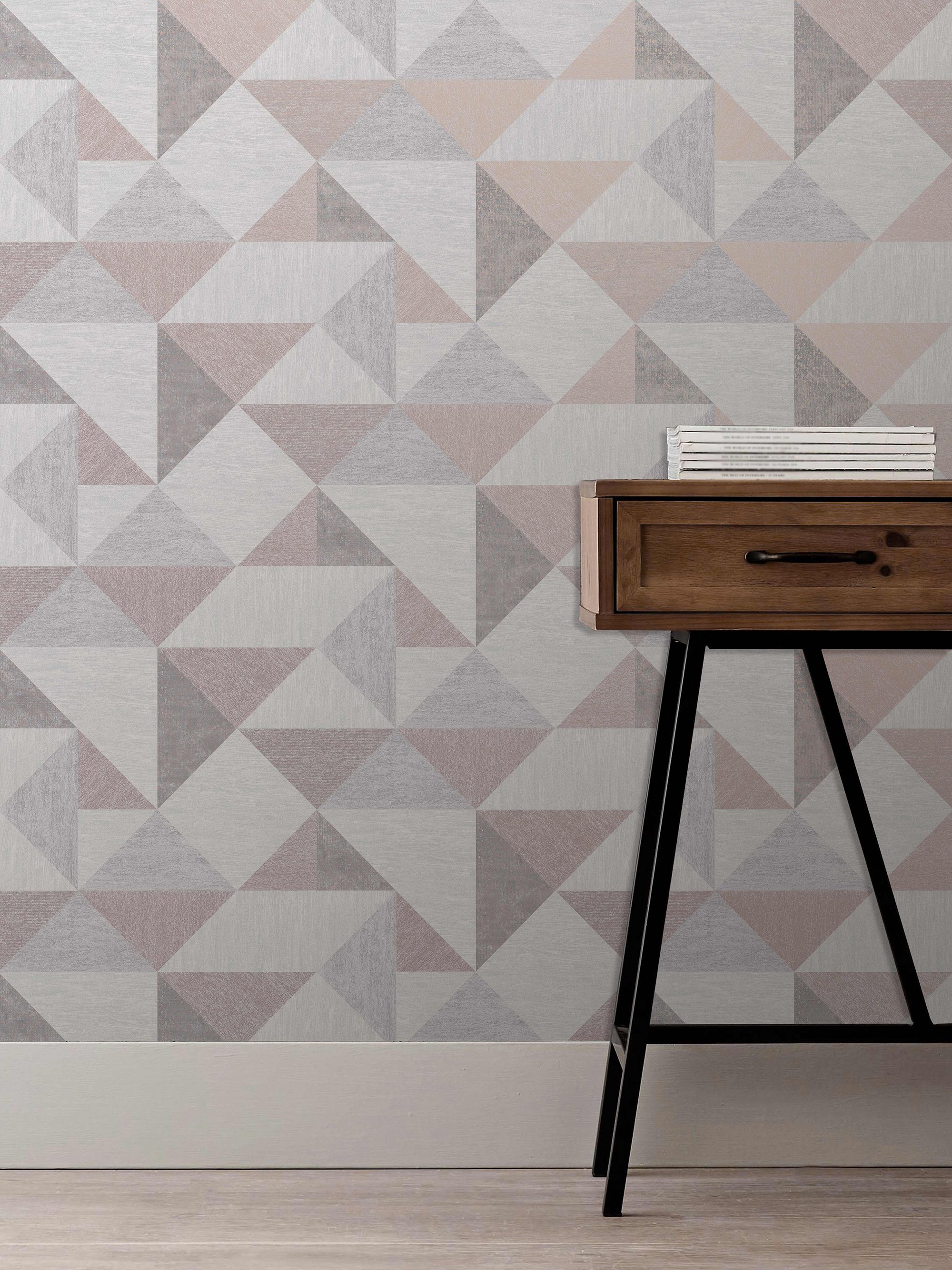 Fine Decor Melrose Grey Metallic effect Geometric Smooth Wallpaper Sample