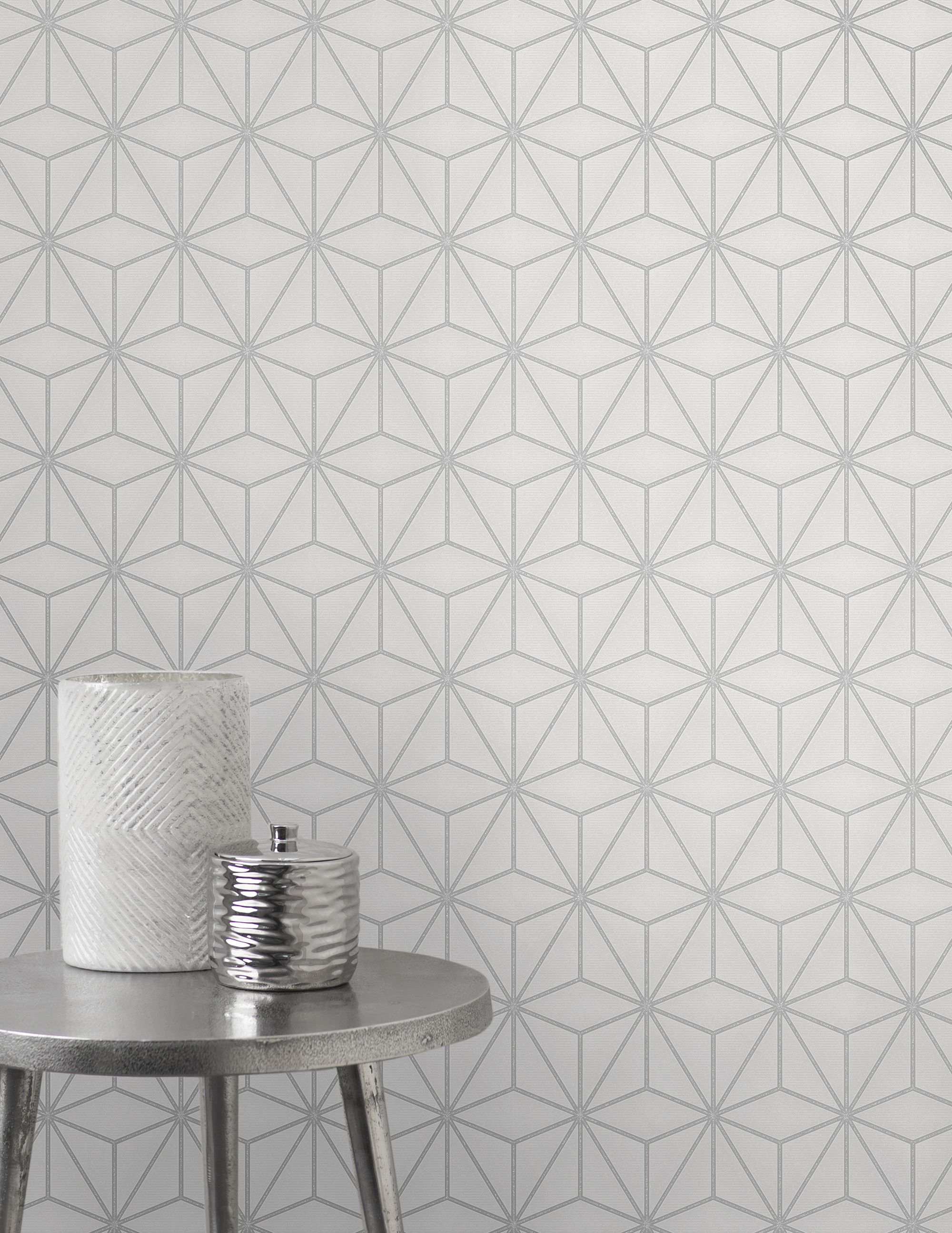 Fine Decor Pulse Metallic effect Geometric Embossed Wallpaper Sample