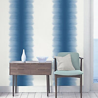 Fine Décor Tie dye Blue & white Striped Smooth Wallpaper