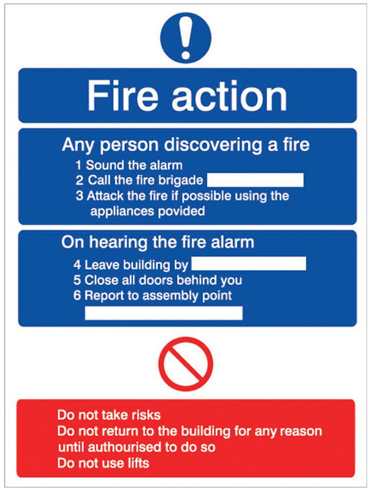 Fire Action Pvc Safety Sign, (h)200mm (w)150mm 