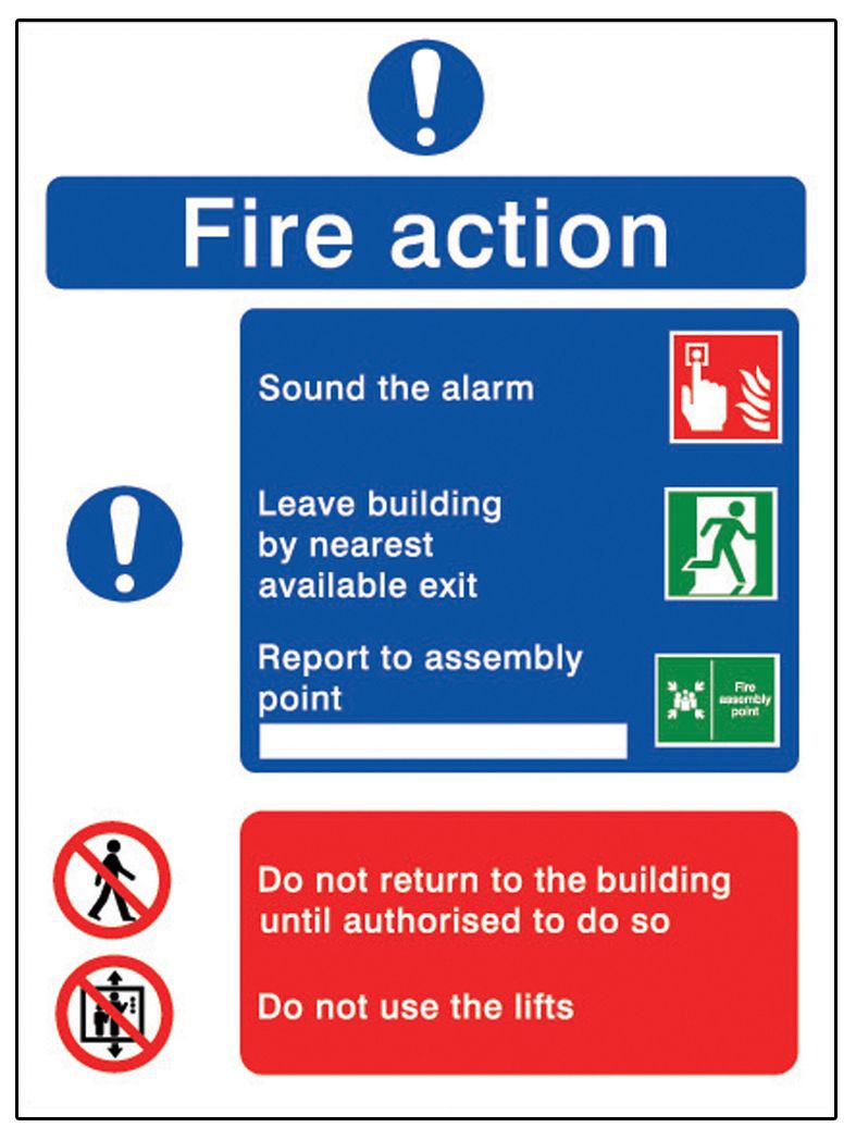 Fire action PVC Safety sign, (H)200mm (W)150mm