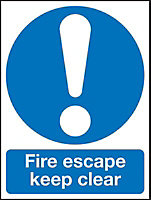 Fire escape keep clear Plastic Safety sign, (H)200mm (W)150mm