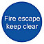 Fire escape keep clear PVC Safety sign, (H)100mm (W)100mm