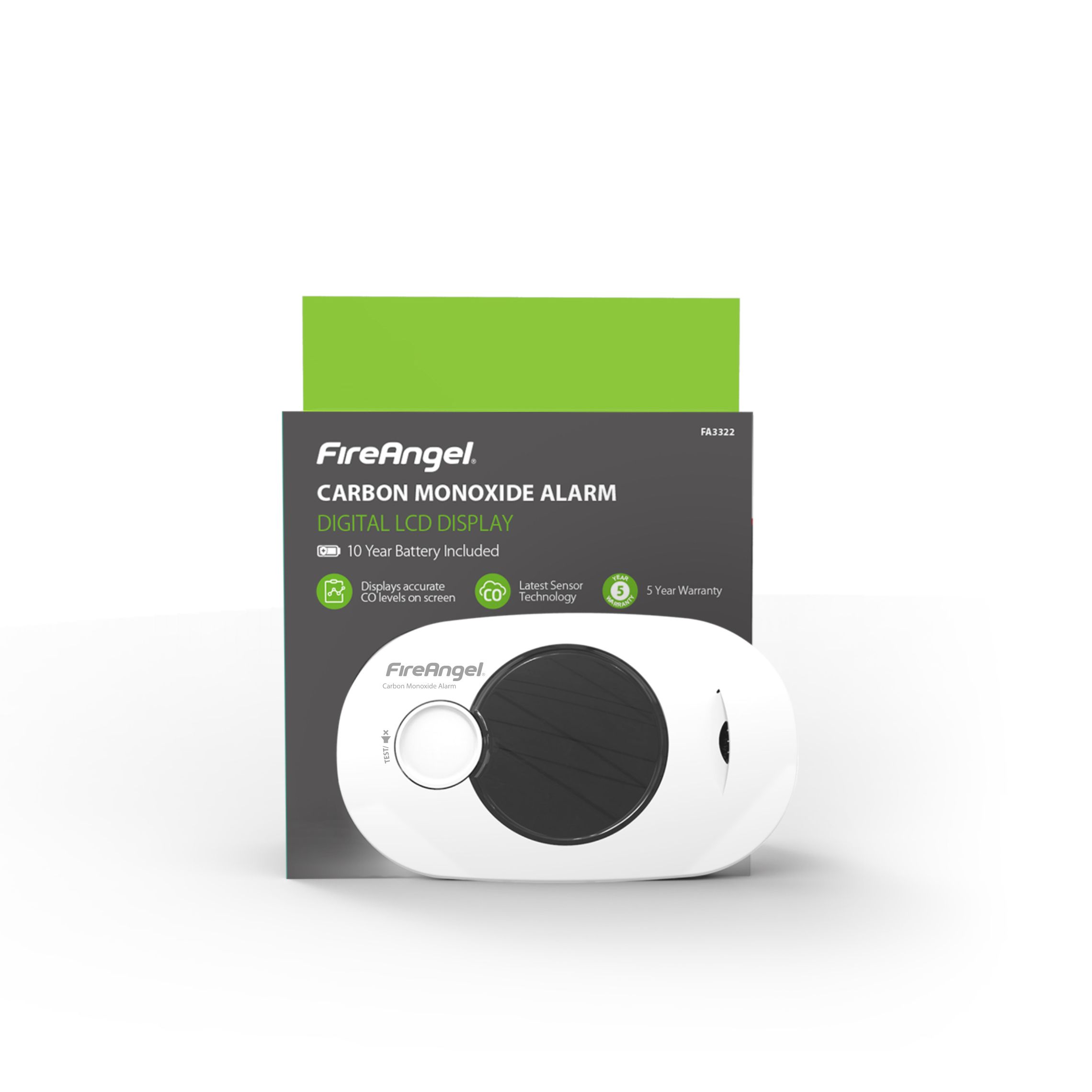 FireAngel Digital FA3322-EUX10 Carbon monoxide Alarm with 10-year lifetime battery