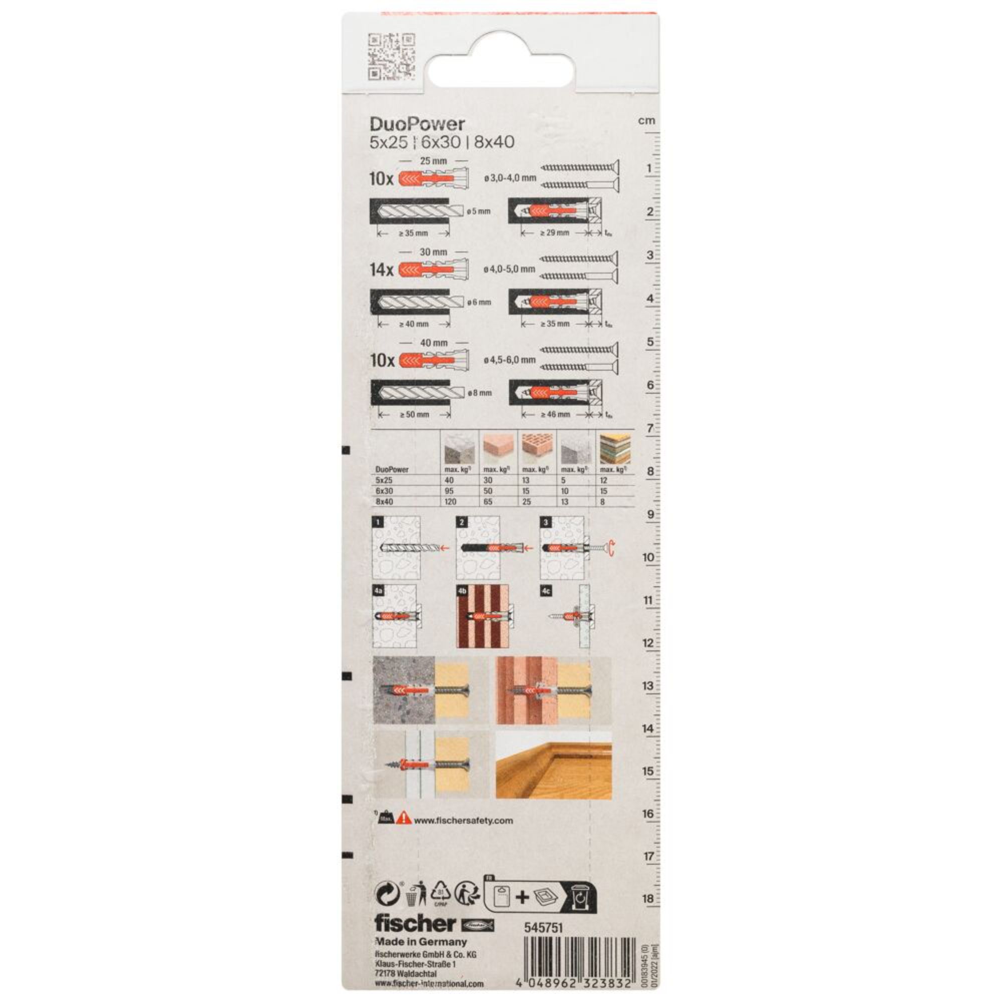 Fischer DuoPower Grey & red Nylon Wall plug, 34 pieces