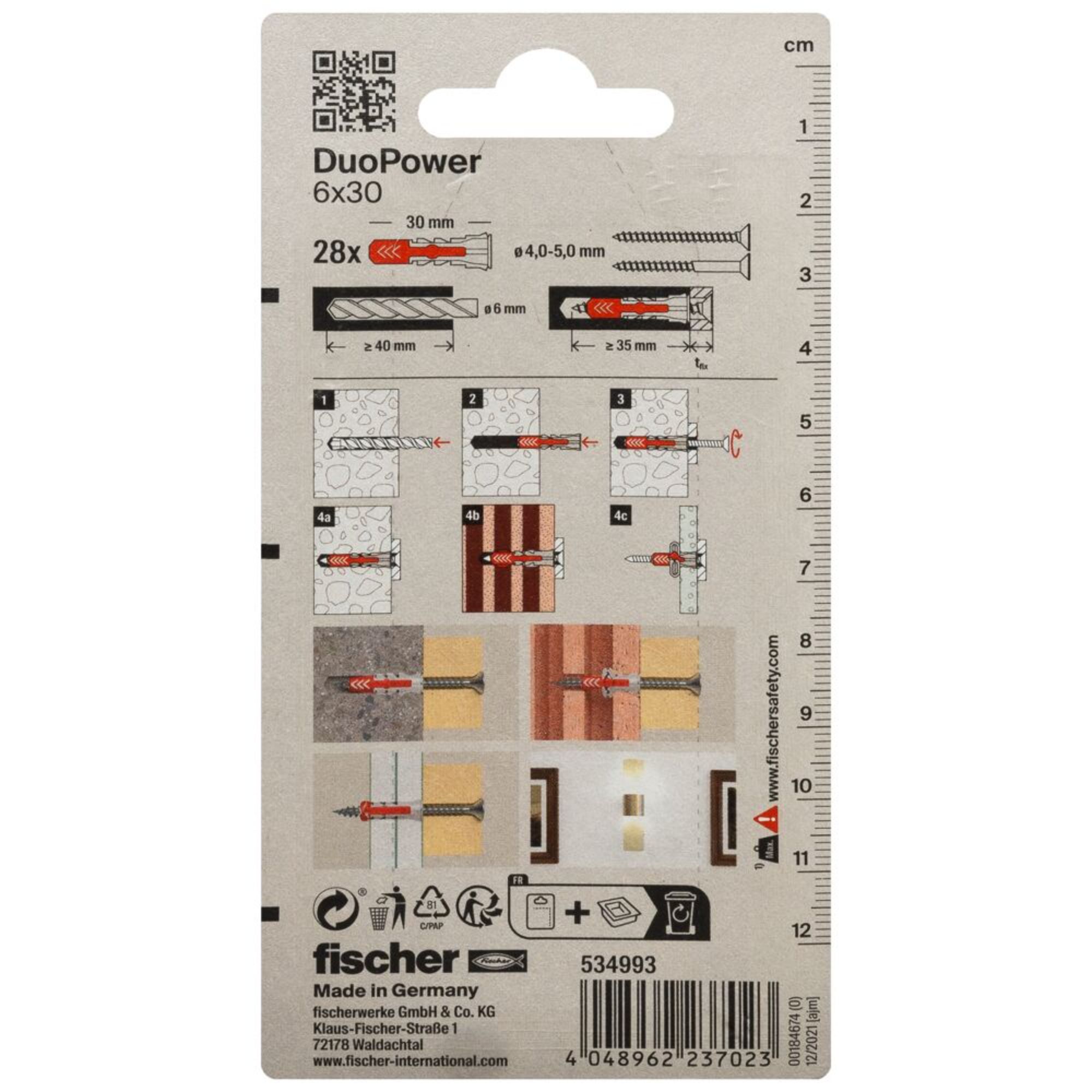 Fischer DuoPower Grey & red Nylon Wall plug (Dia)6mm (L)30mm, Pack of 28