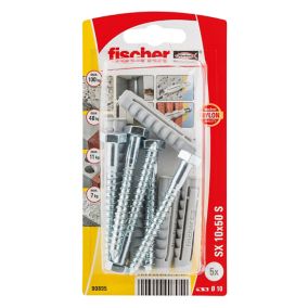 Fischer Grey Multi-purpose screw & wall plug (Dia)10mm (L)50mm, Pack of 5
