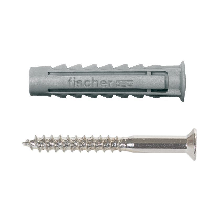 Fischer Grey Multi-purpose screw & wall plug (Dia)6mm (L)30mm, Pack of 50