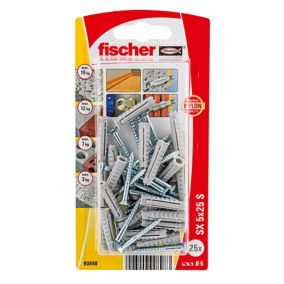 Fischer Grey Nylon & steel Wall plug (L)25mm (Dia)5mm, Pack of 25