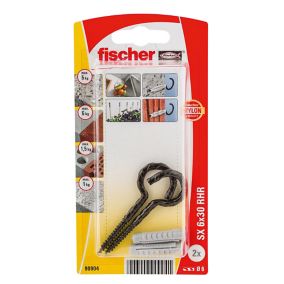 Fischer Grey Nylon & steel Wall plug (L)30mm (Dia)6mm, Pack of 2