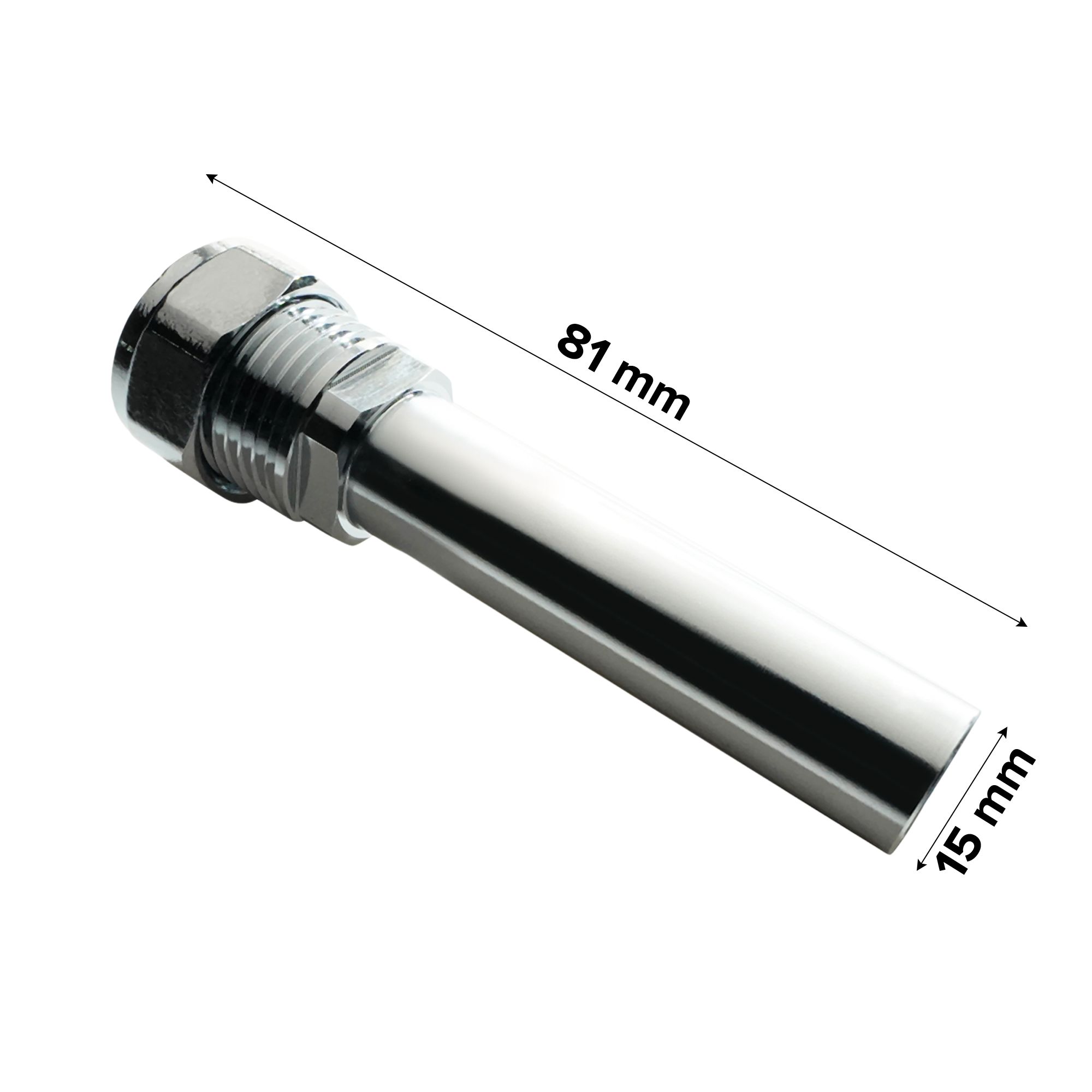 Flomasta 15mm Compression Chrome-plated TRV extension piece, (L)81mm