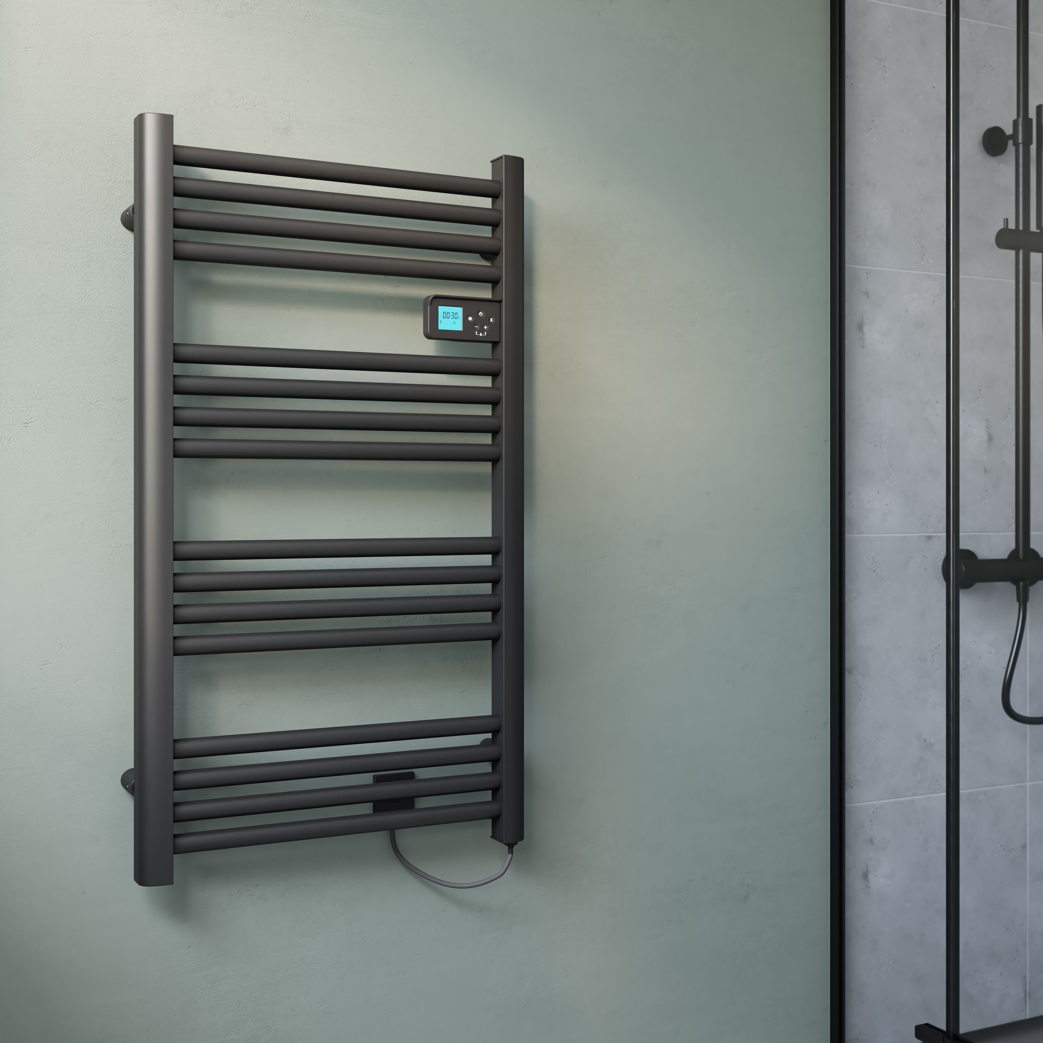 Flomasta Aruna Black Electric Flat Towel warmer (W)540mm x (H)960mm