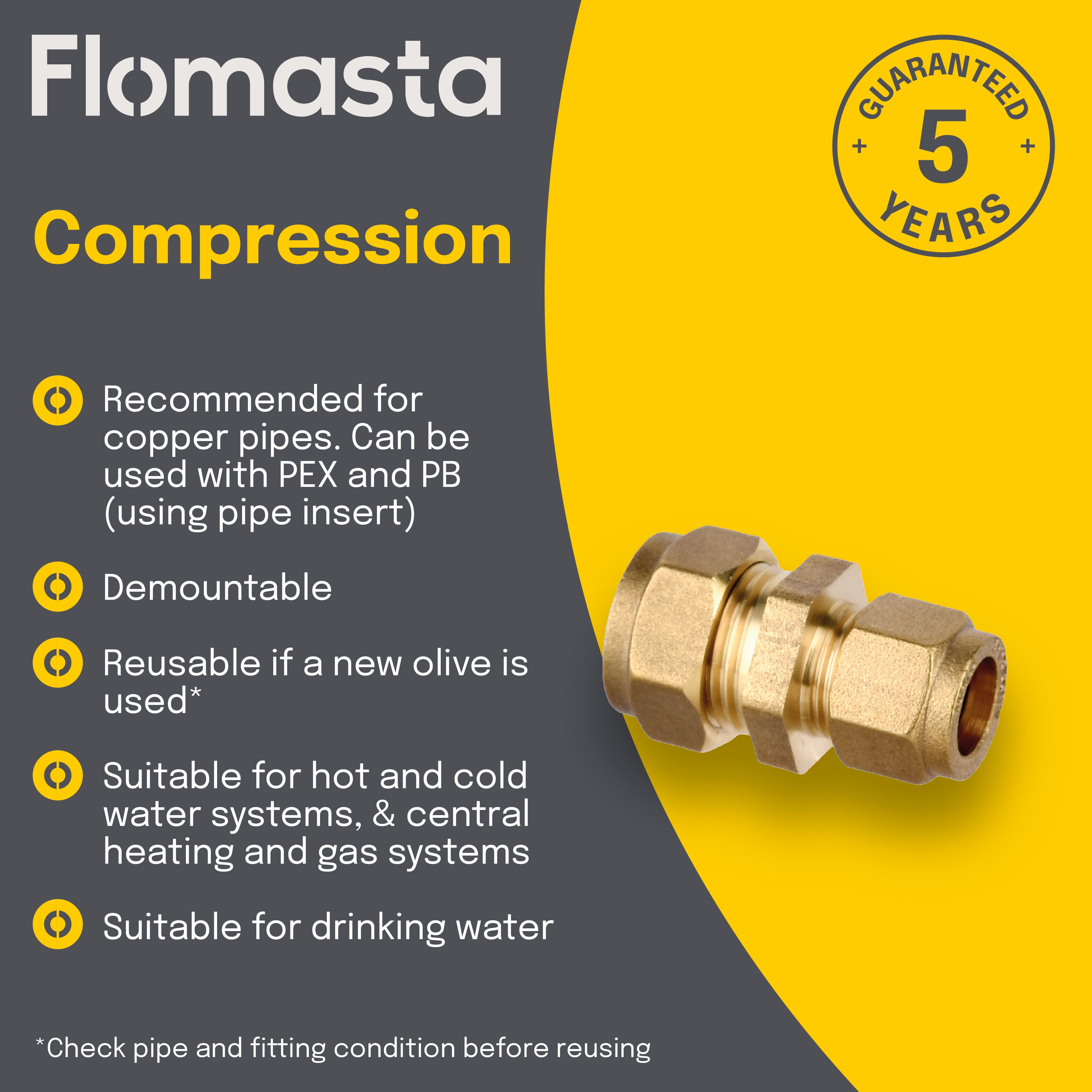 Flomasta Compression fitting Compression Straight Reducing Coupler (Dia)15mm (Dia)12mm 15mm