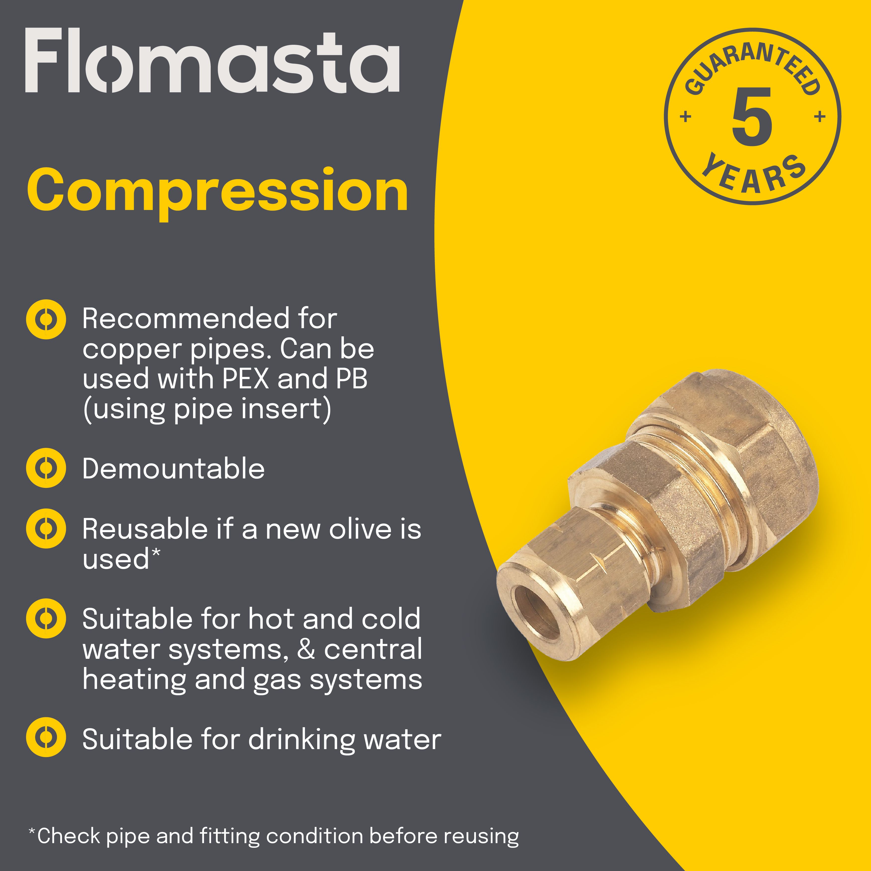 Flomasta Compression fitting Compression Straight Reducing Coupler (Dia)15mm (Dia)8mm 15mm