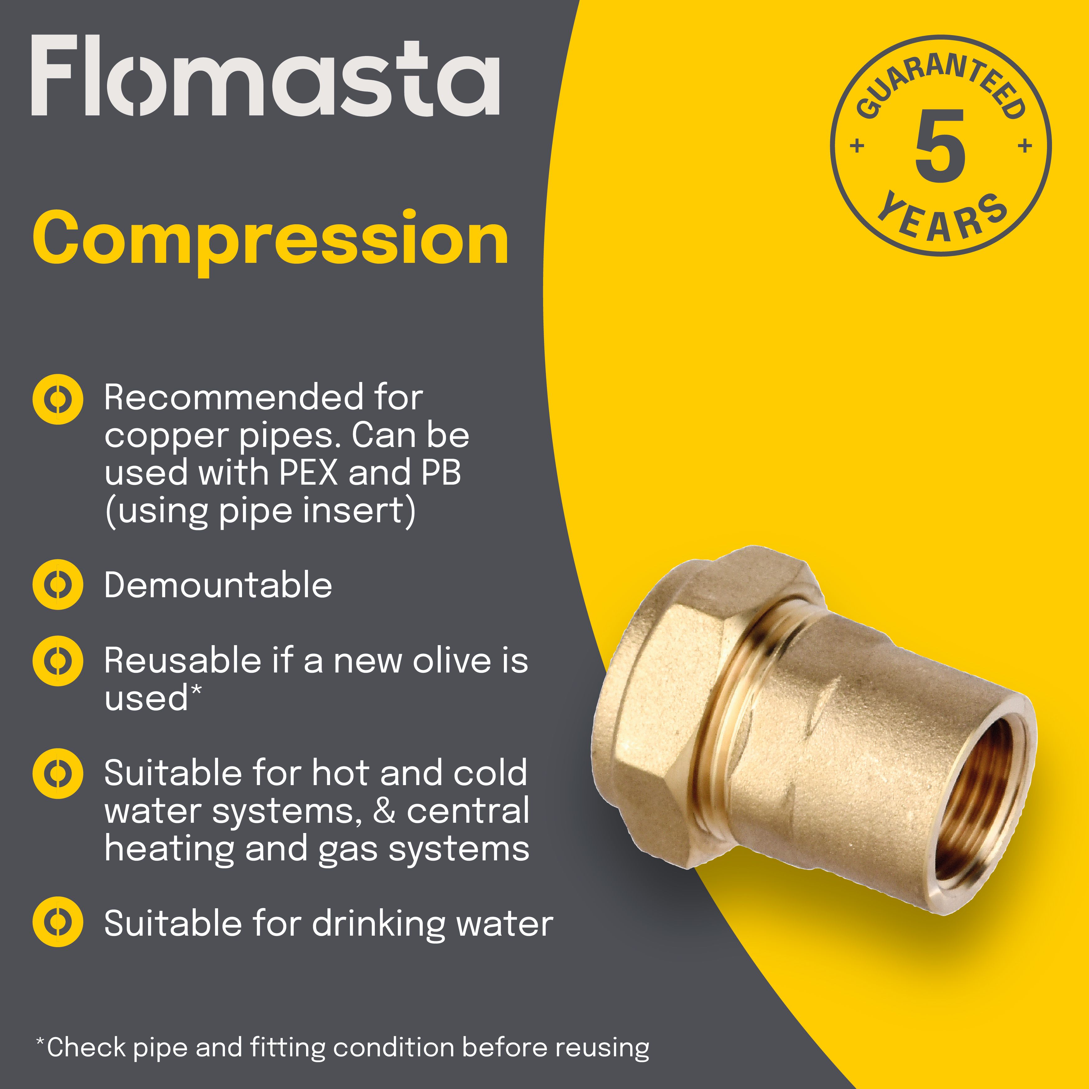 Flomasta Compression fitting Female Compression Straight Equal Coupler (Dia)22mm x ½" 22mm