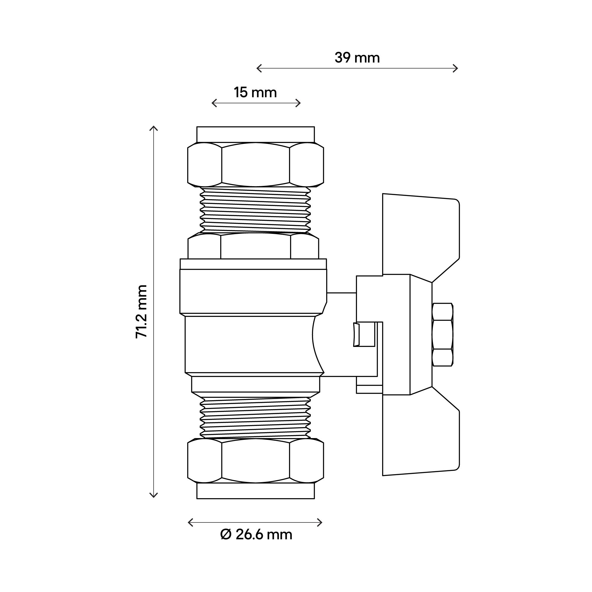 Flomasta Compression T-handle Valve (Dia)15mm