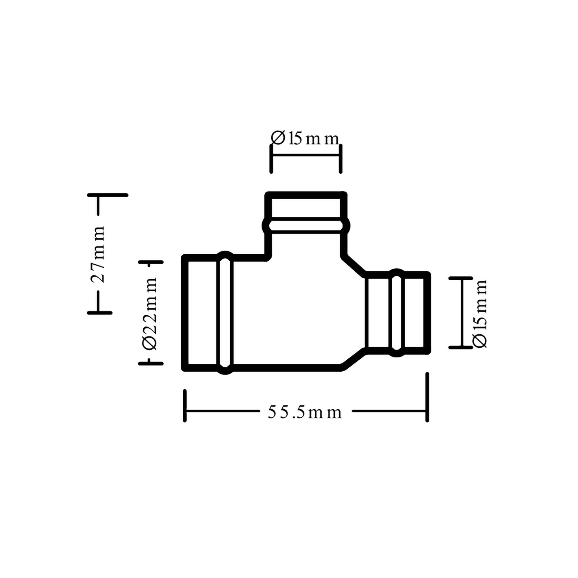 Flomasta Copper Solder ring Reducing Tee (Dia) 22mm x 15mm x 15mm