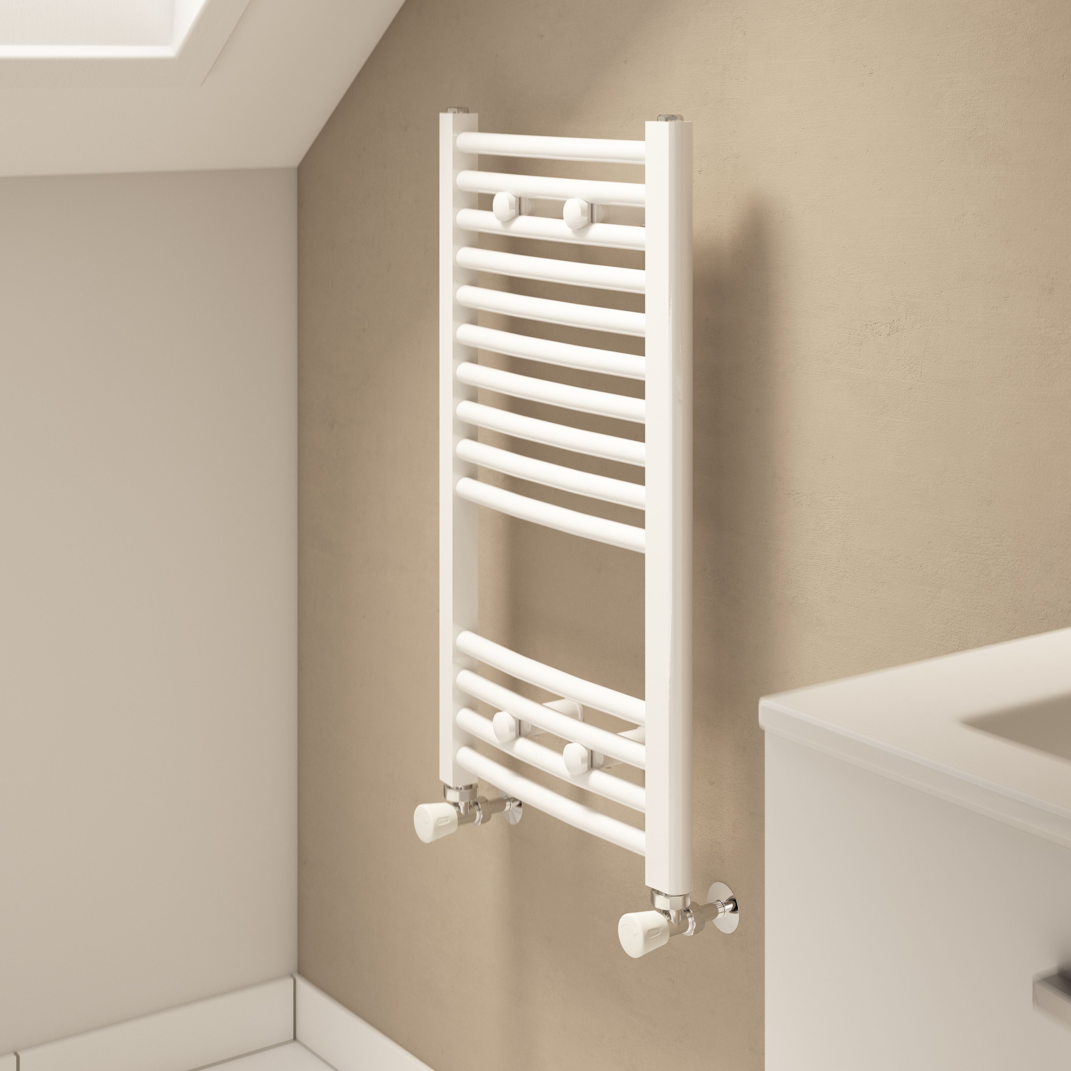 Flomasta Curved, White Vertical Curved Towel radiator (W)400mm x (H)700mm
